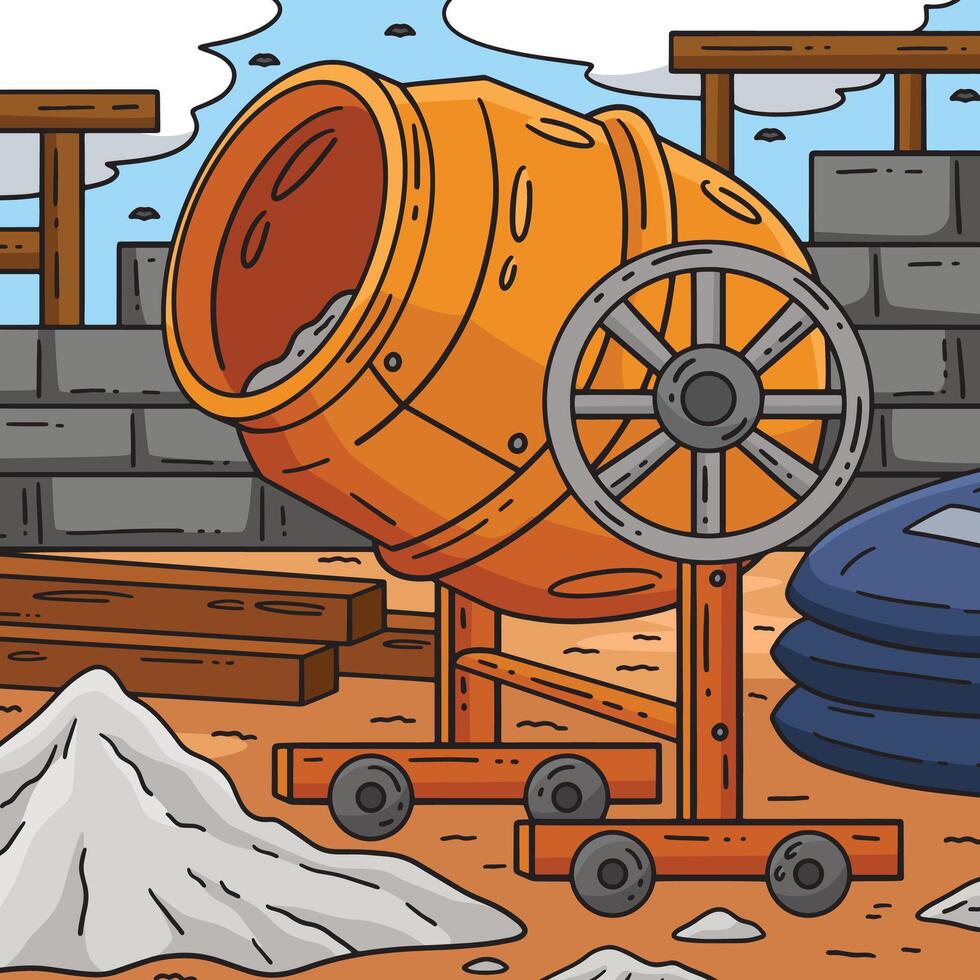 Construction Concrete Mixer Colored Cartoon vector