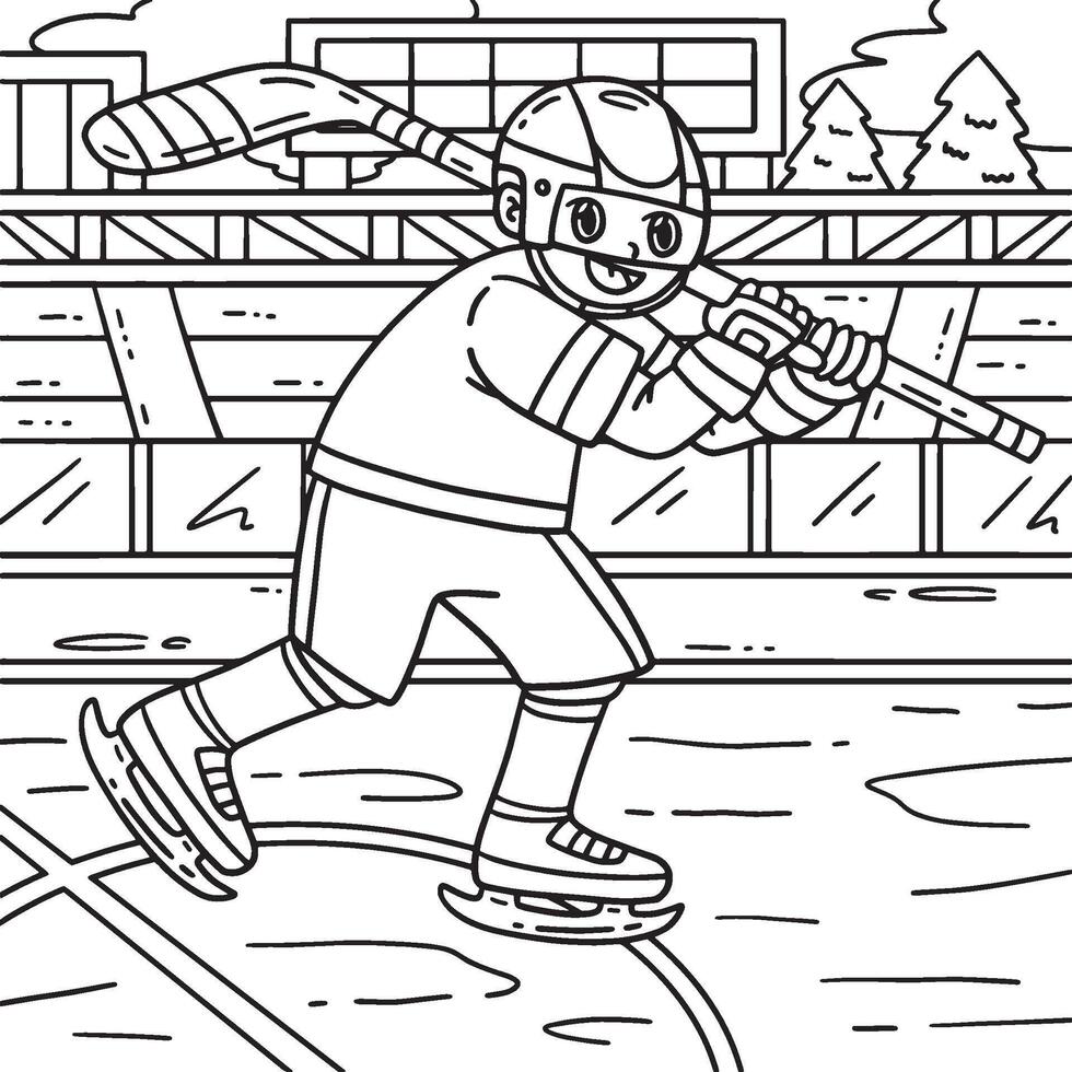 Ice Hockey Player Holding Stick Coloring Page vector
