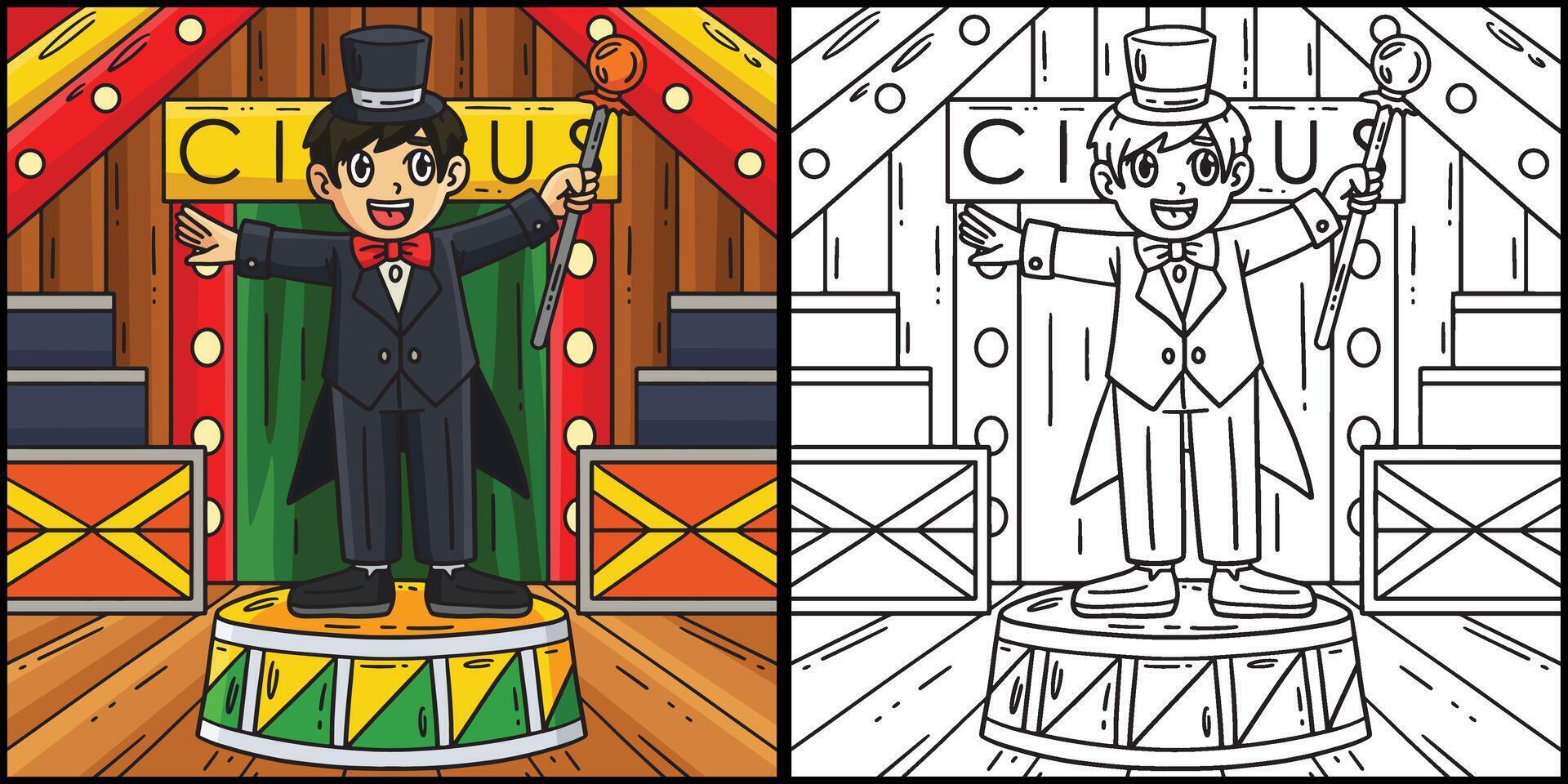 Circus Master Coloring Page Colored Illustration vector