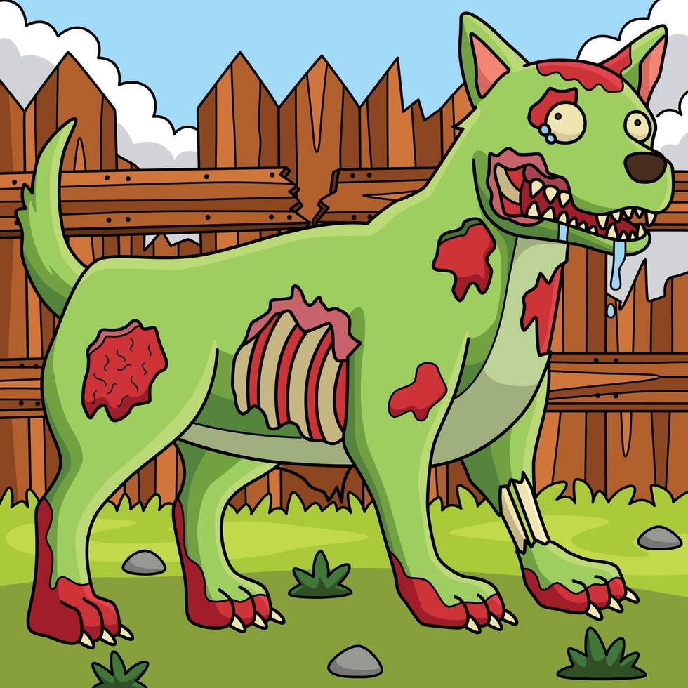 Zombie Dog Colored Cartoon Illustration vector