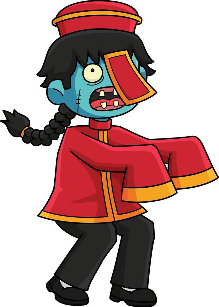 Chinese Zombie Cartoon Colored Clipart vector