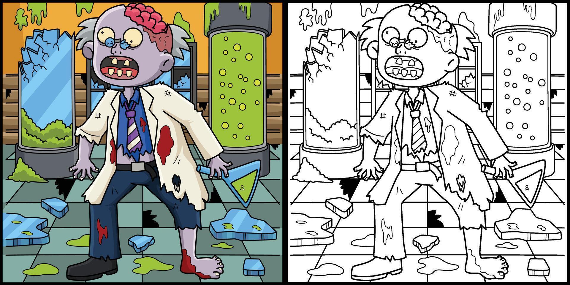 Zombie Scientist Coloring Colored Illustration vector