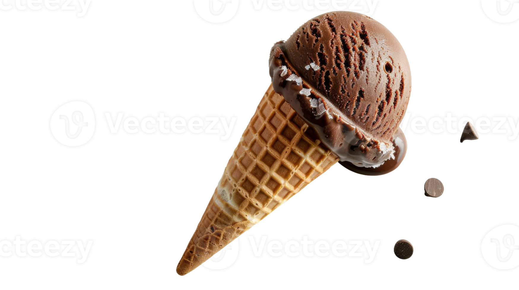 Chocolate Ice Cream Cone in Studio Light on the transparent background, Format png