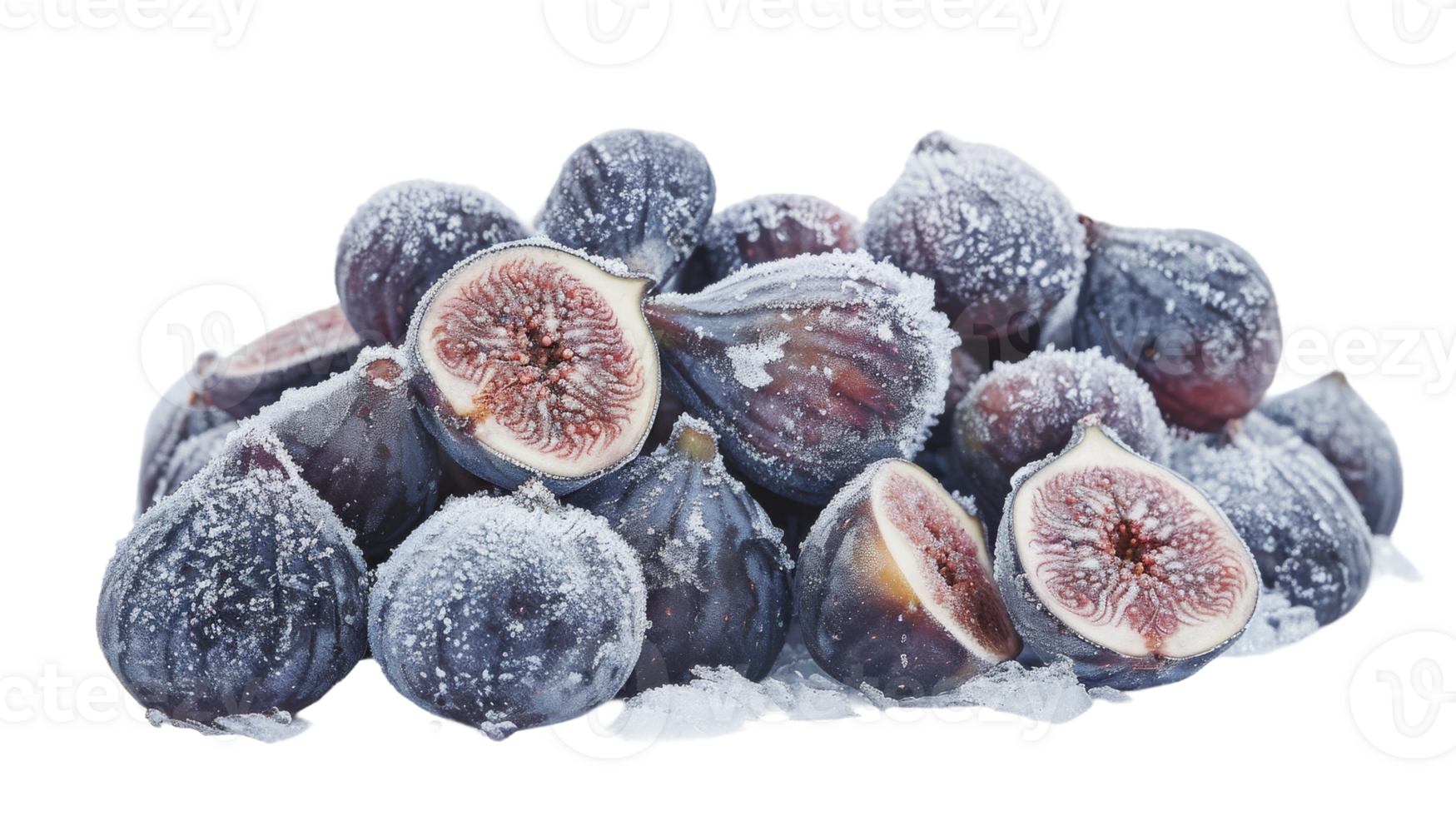 Frozen Halves of Figs Stacked in Pile on the transparent background