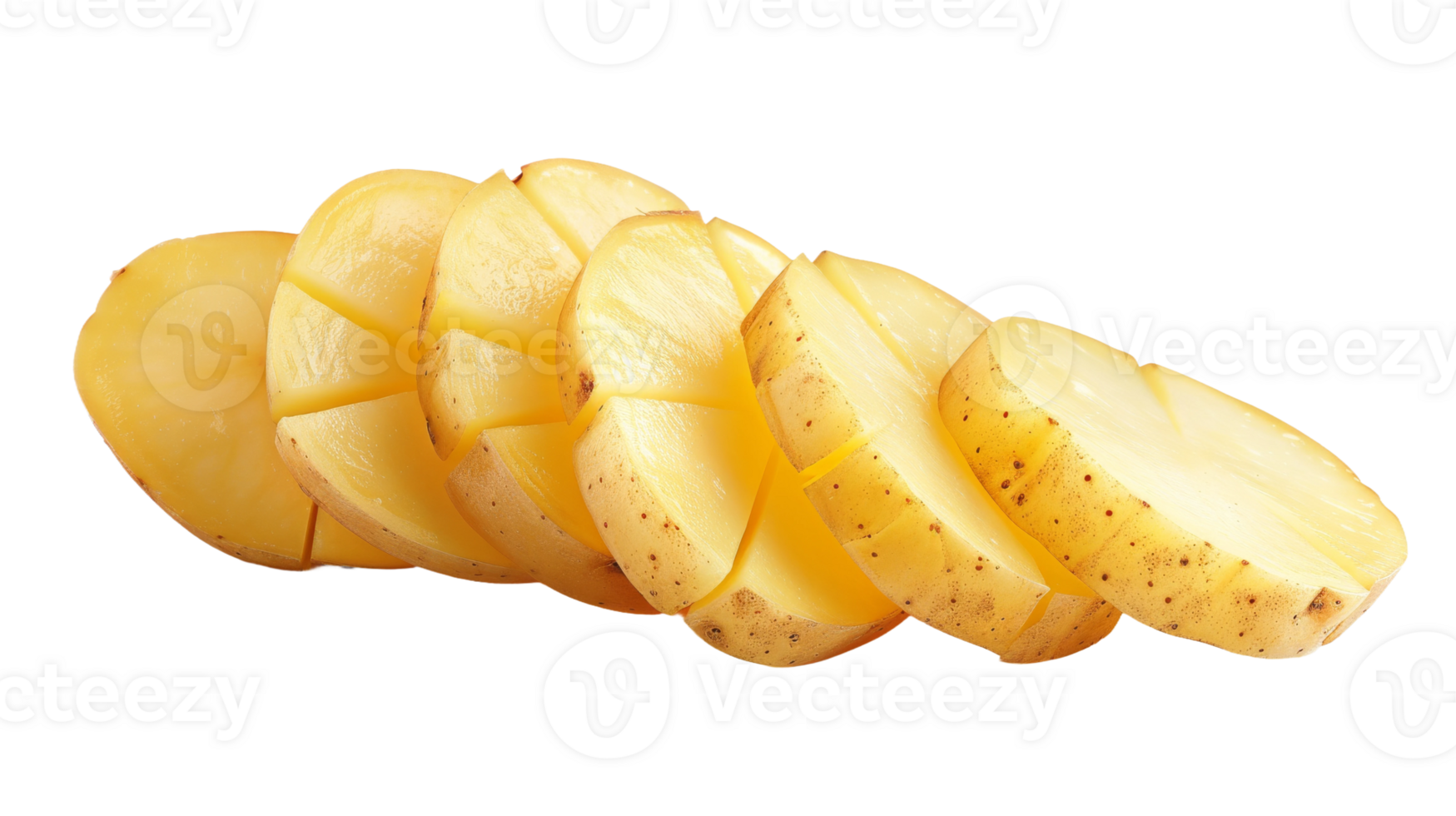 Freshly Cut Potato Slices on the transparent background, Format png