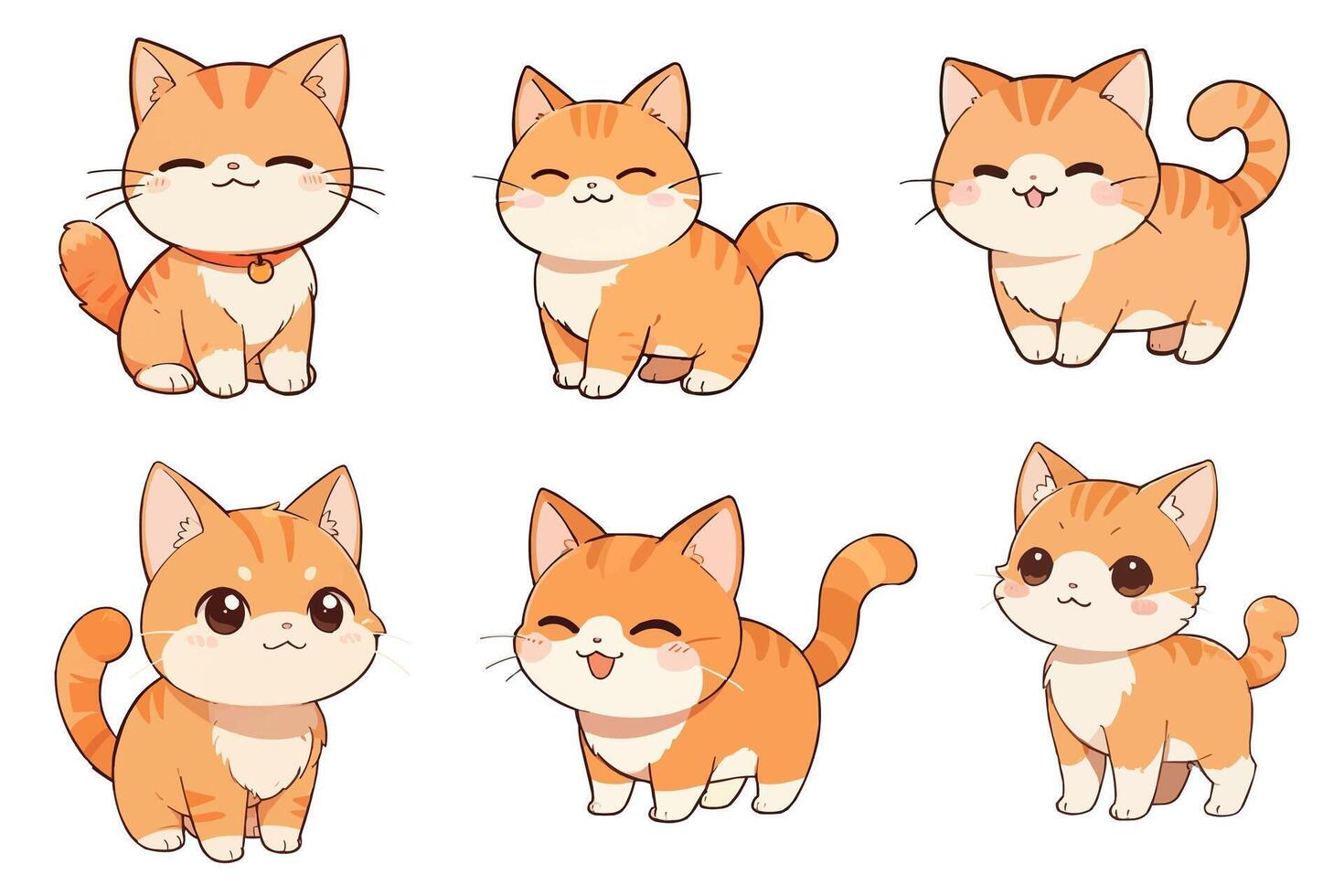 Cute orange cat, chibi style, various styles vector