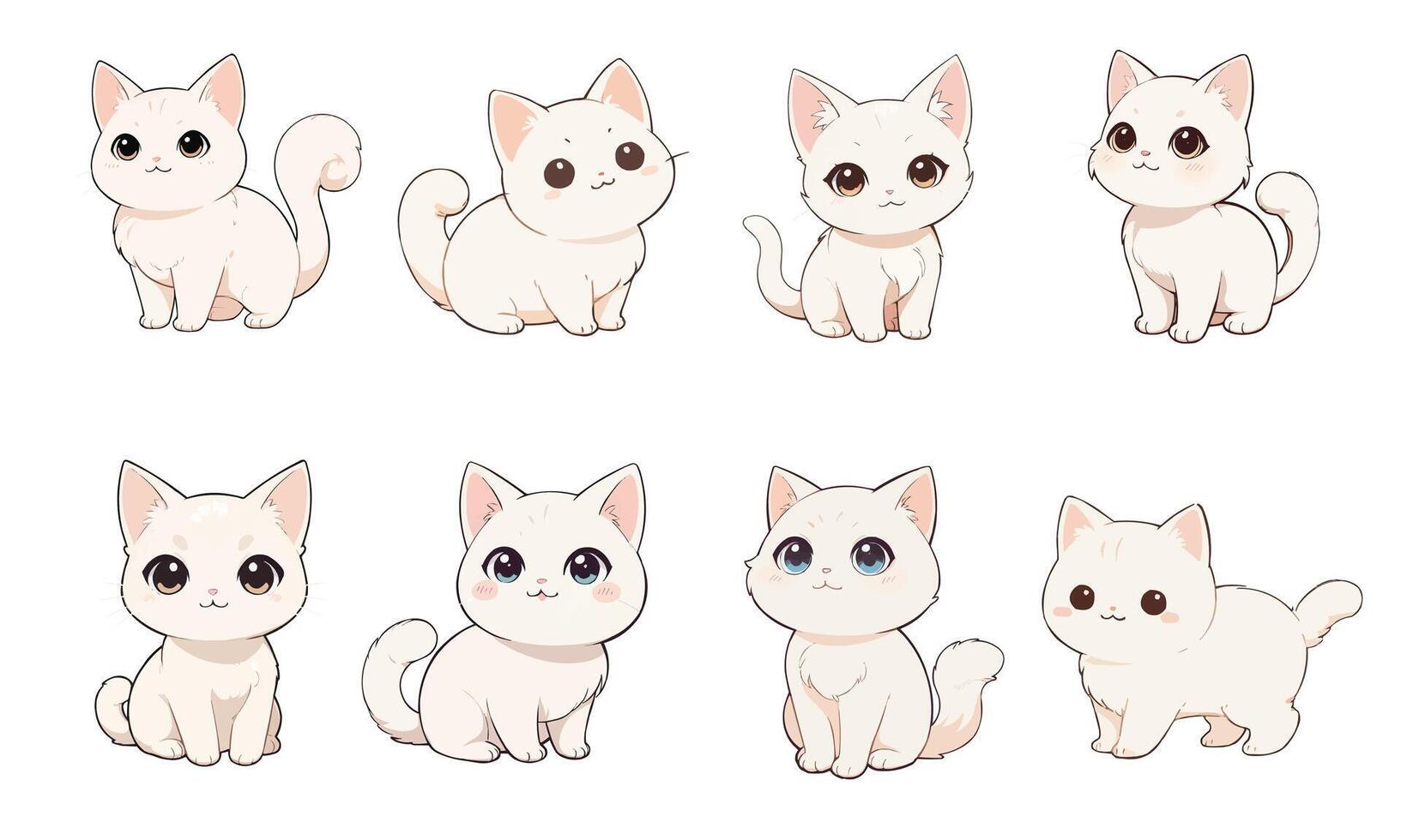 Cute white cat, chibi style, various styles vector