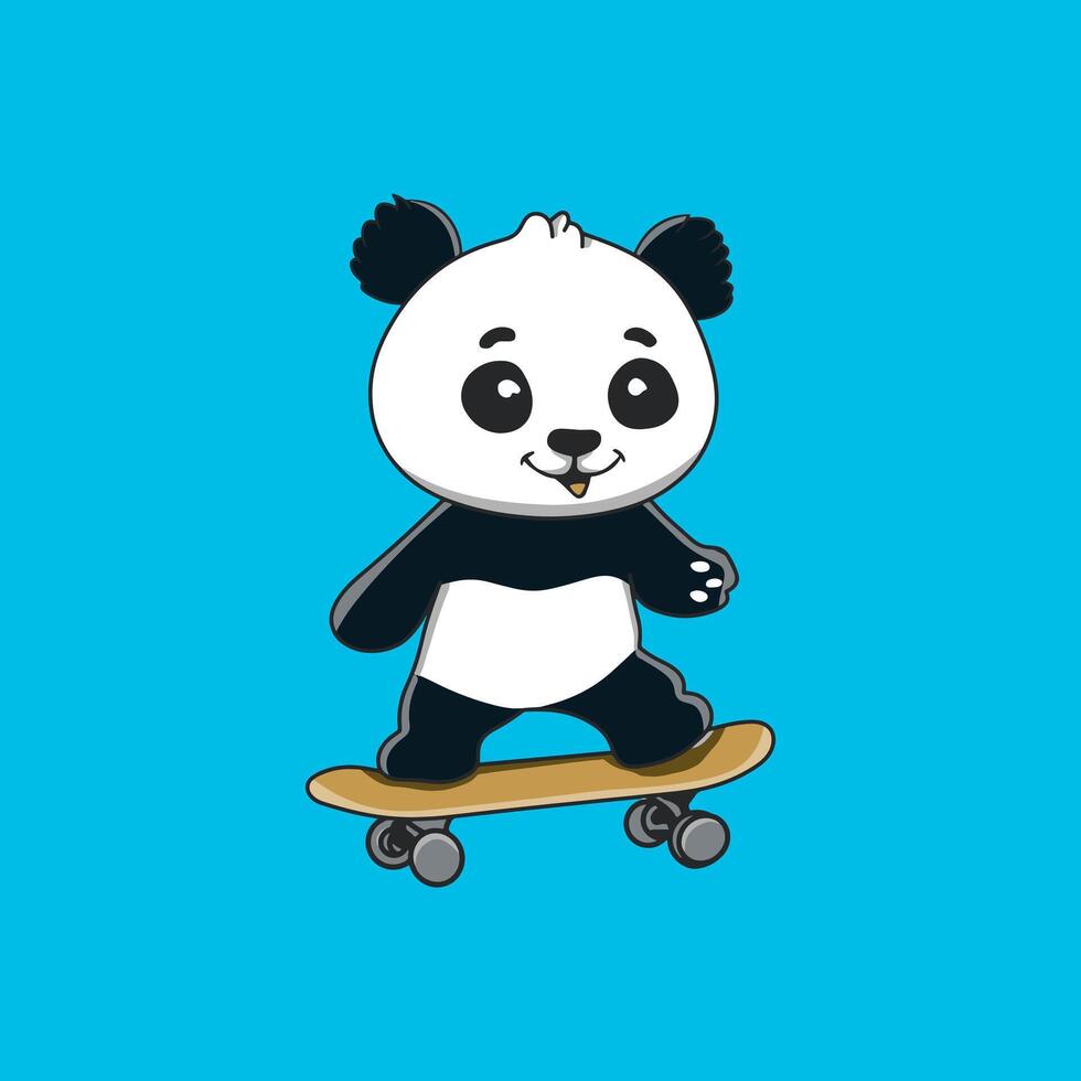 Cute Panda Play Skateboard Icon Illustration. Panda Mascot Cartoon Character. Animal Icon Concept White Isolated. Flat Cartoon Style Suitable for Web Landing Page, Banner, Flyer, Sticker, Card vector