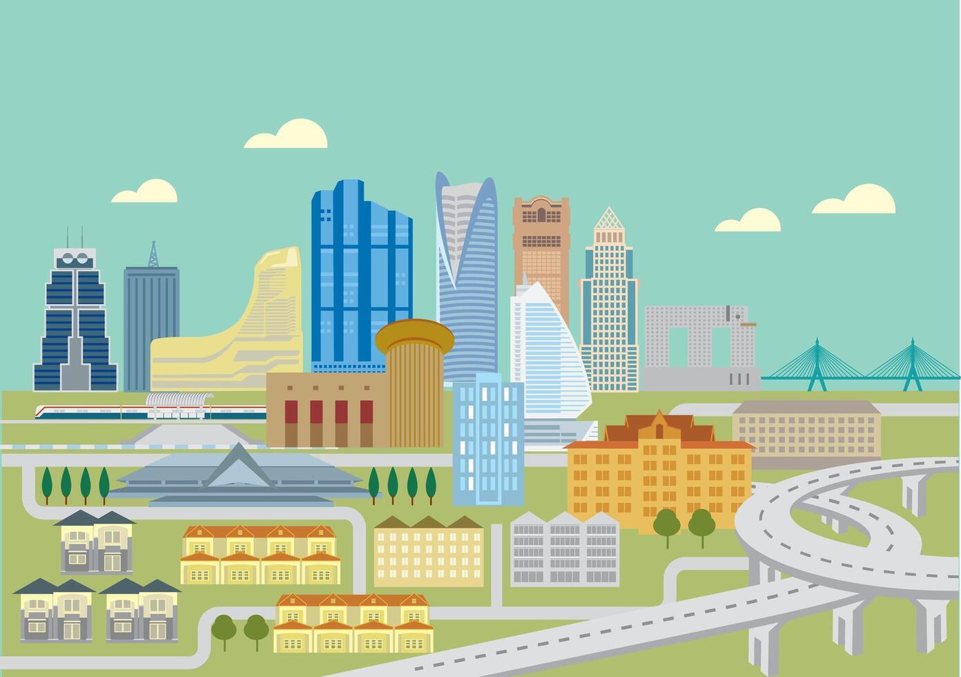 View of business buildings and residential area in urban central Bangkok metropolitan vector