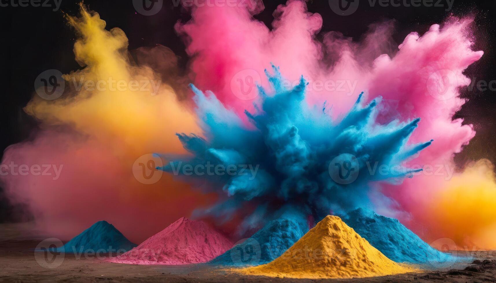Holi Powder Burst. An explosive moment captured as colored powder erupts into the air during Holi festivities. photo