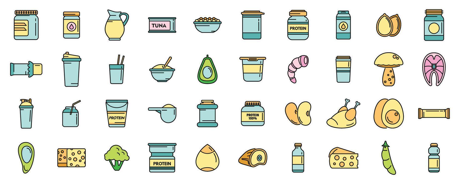 Protein nutrient icons set color line vector