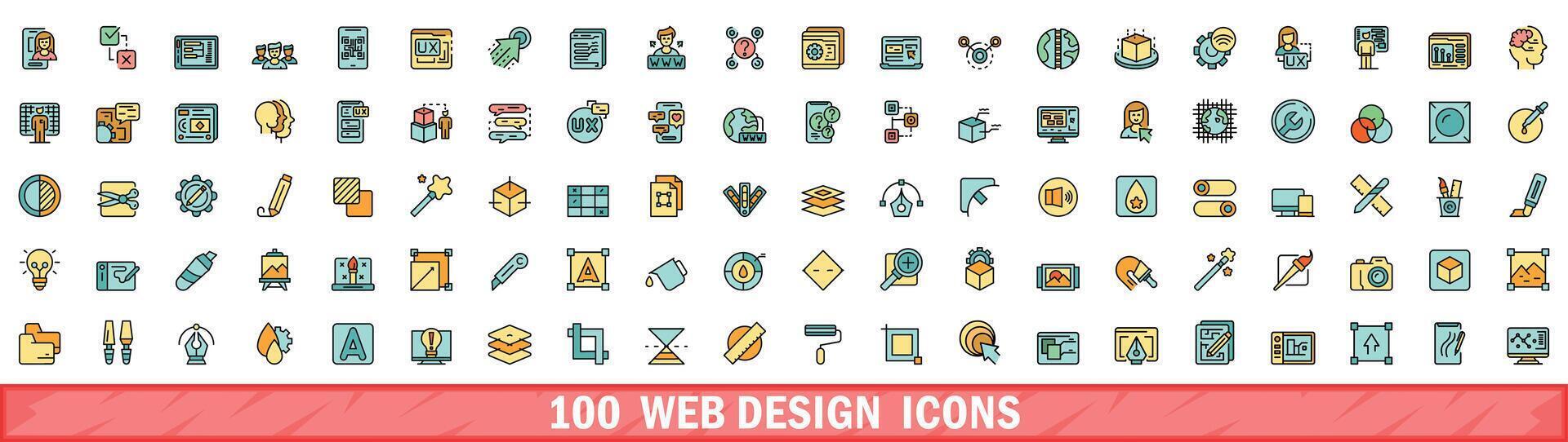 100 web diseño íconos colocar, color línea estilo vector