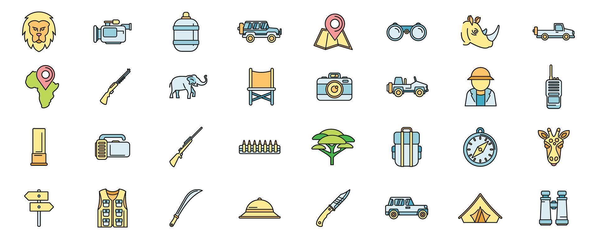 Jeep safari icons set color line vector
