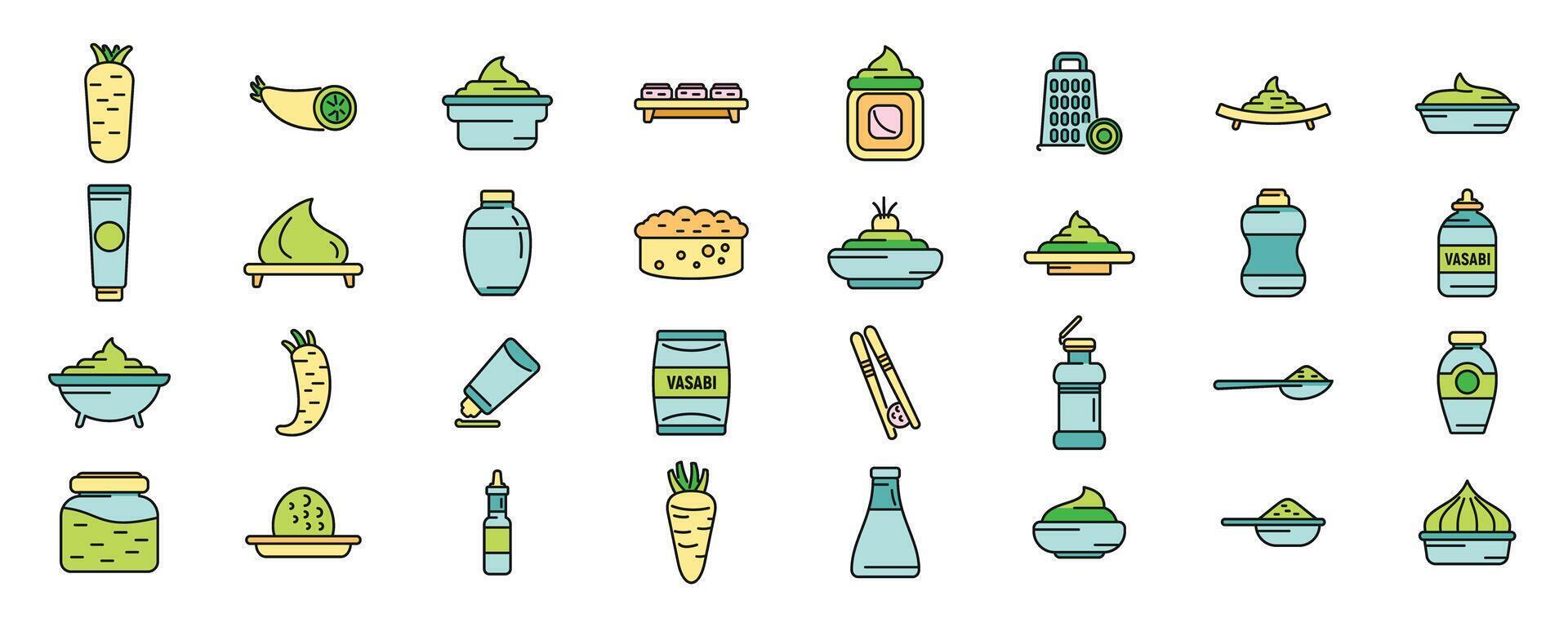 Wasabi icons set color line vector