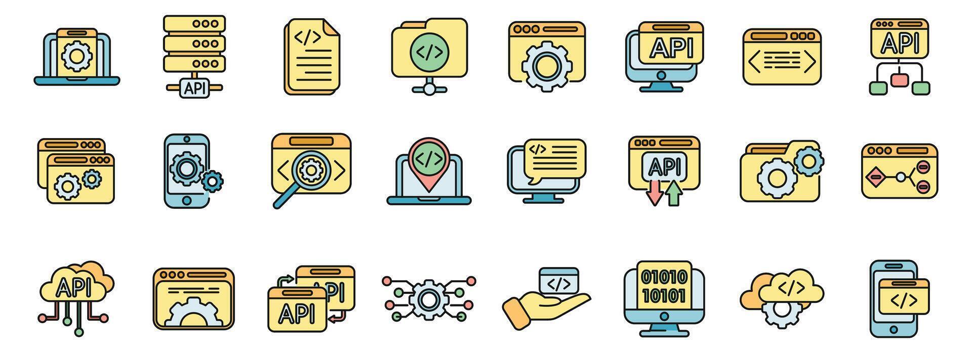 API icons set color line vector