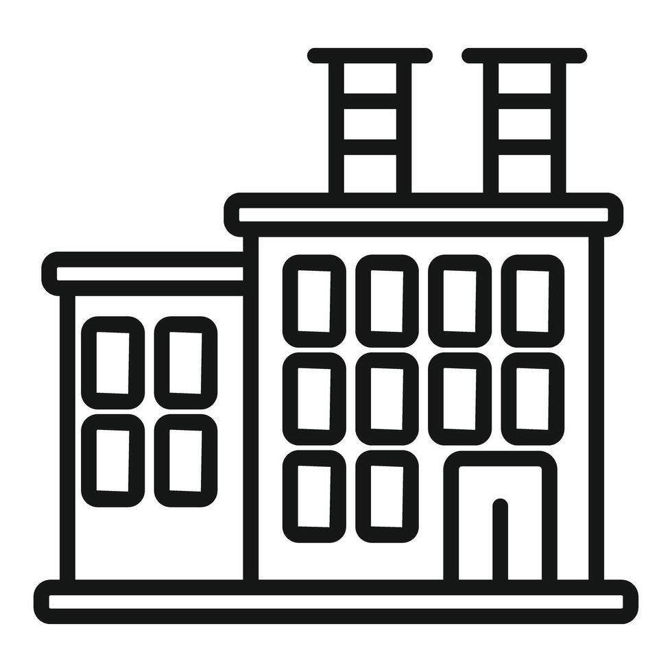 Black and white line art of a stylized industrial factory with smokestacks vector