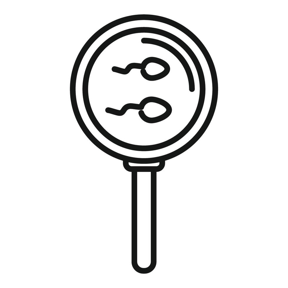 Line art of a magnifying glass focusing on sperm cells, representing fertility study or research vector