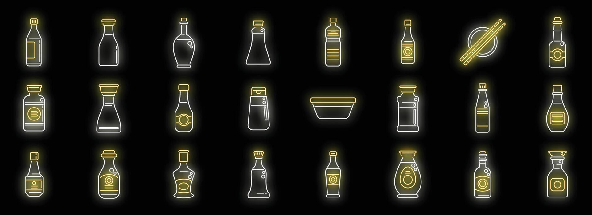 Soy sauce icons set neon vector