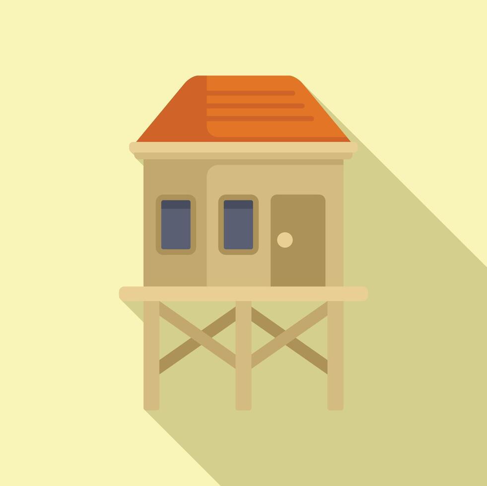 graphic of a charming stilt house with an orange roof and beige walls, casting a soft shadow vector