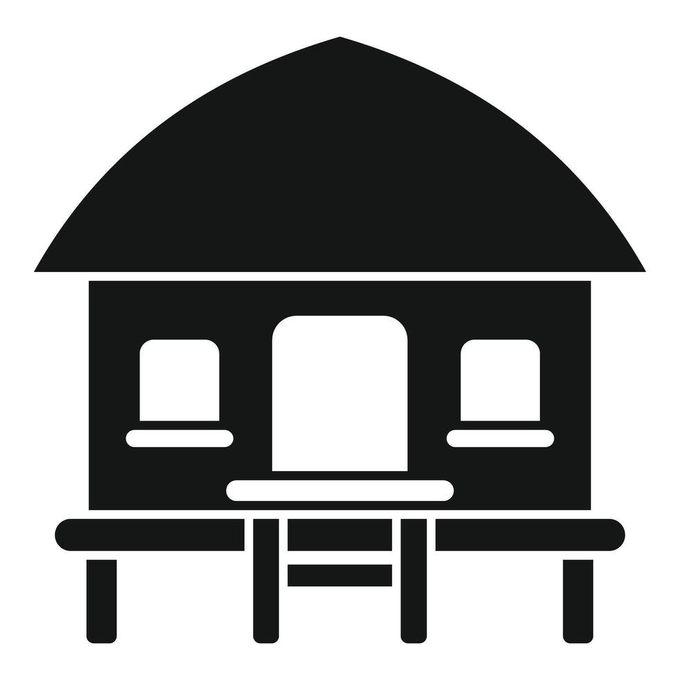 Simplistic black icon representing a bungalow with windows and a porch vector