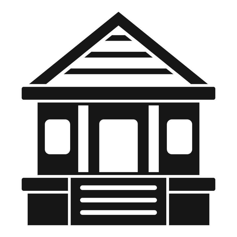 Simple black and white icon of a wooden cabin, perfect for logos and design elements vector