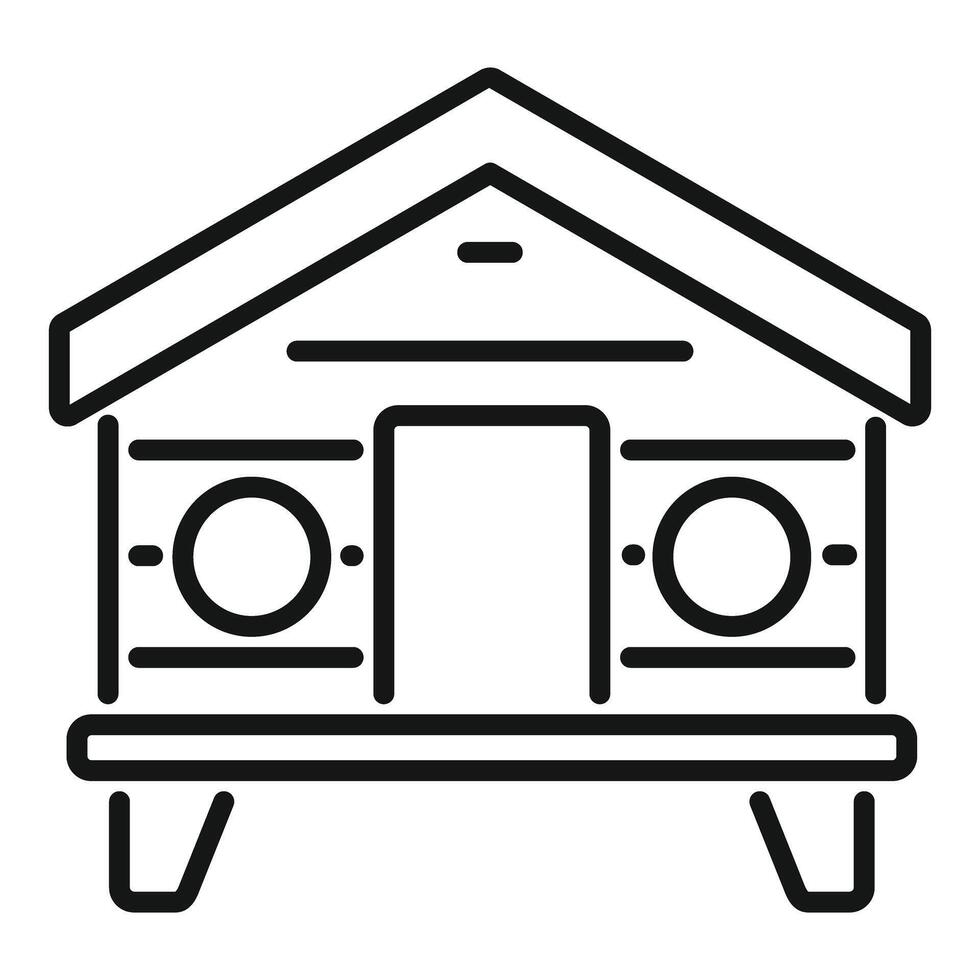 Black line art illustration of a simple cartoonstyle cabin vector