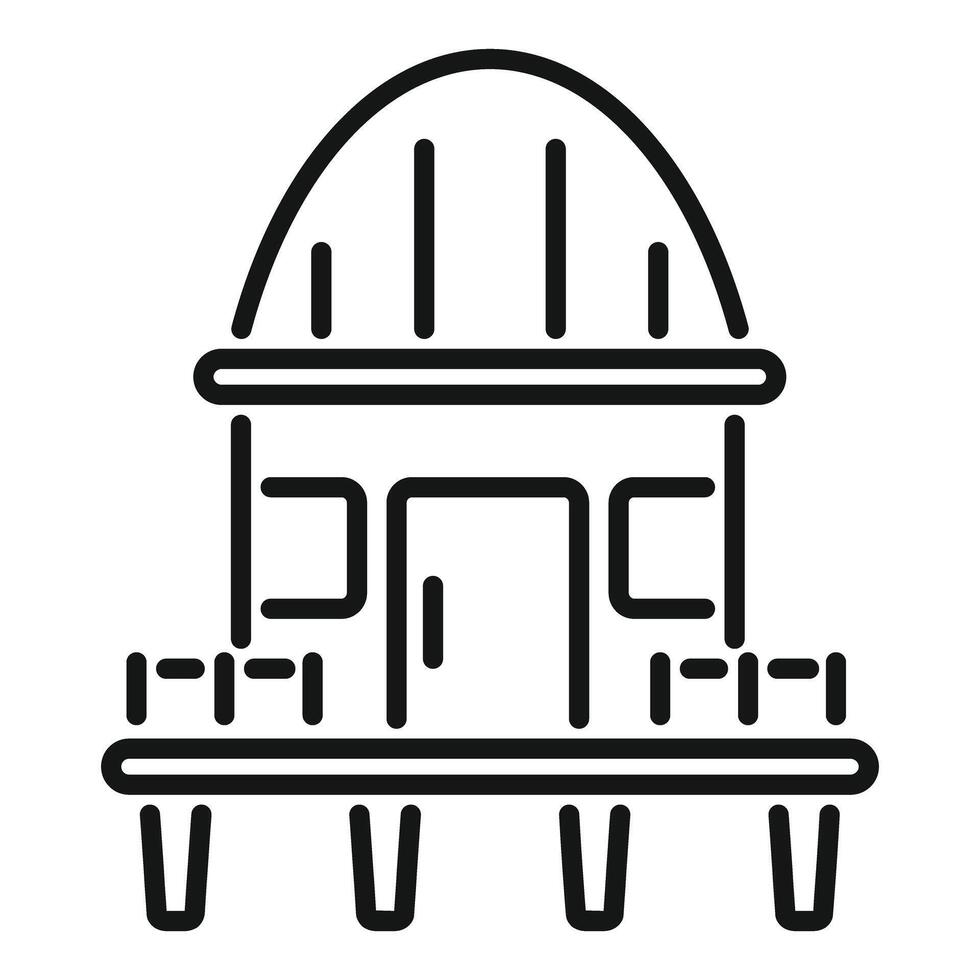 Black and white line art illustration of a classic observatory with a dome and telescope vector