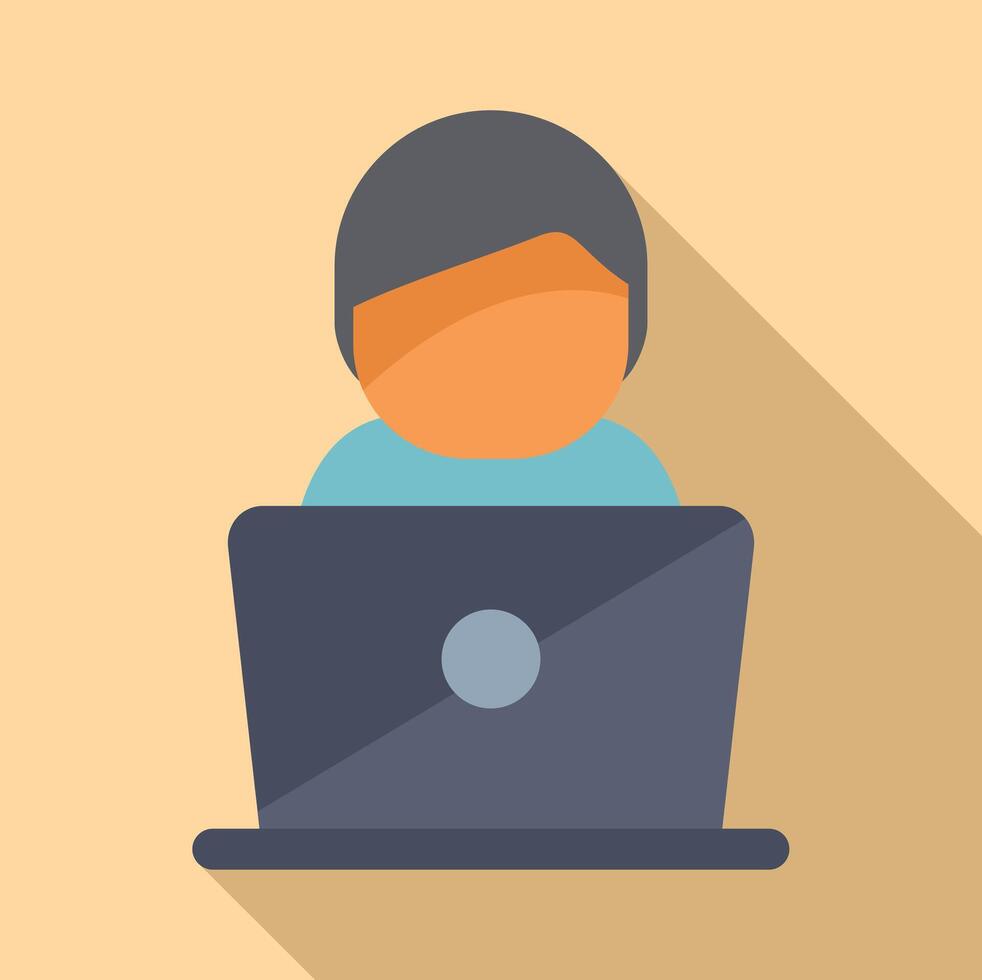 Person working on laptop with face mask vector