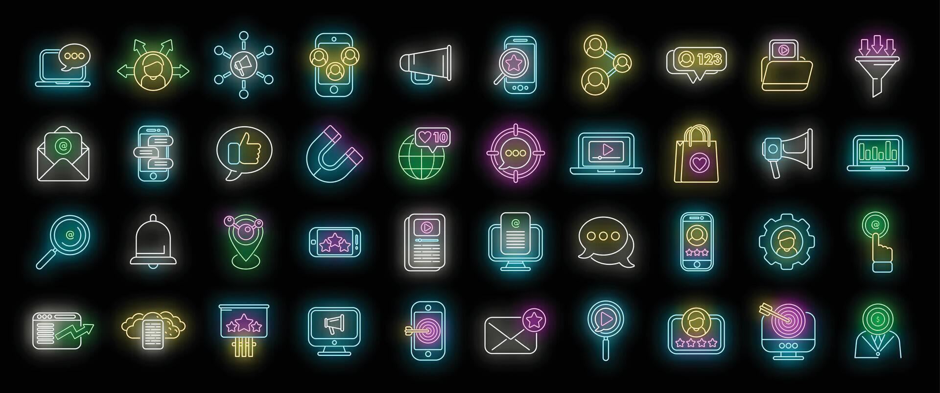 Social media marketing icons set neon vector