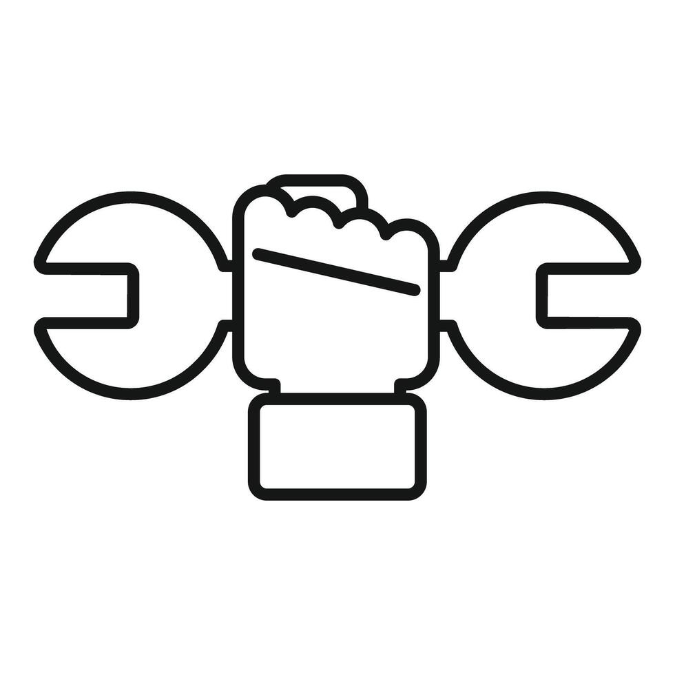 Hand holding wrench icon in bold line art style vector