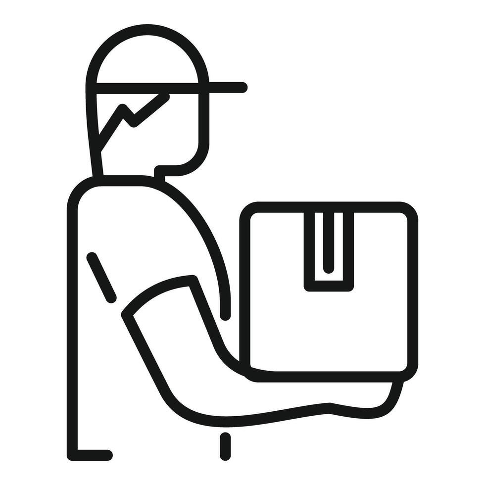 Simplified black and white line icon of a person delivering a package vector