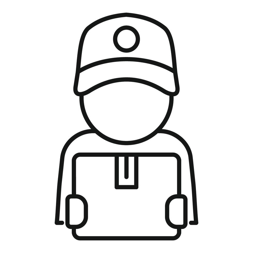 Simplified black and white line art icon of a delivery man with a cap vector
