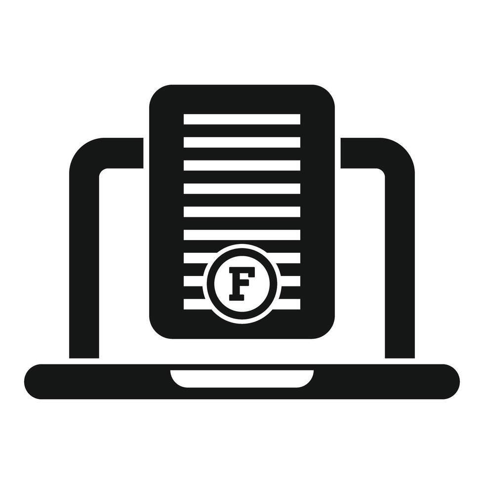 Digital document with f stamp icon on laptop screen vector