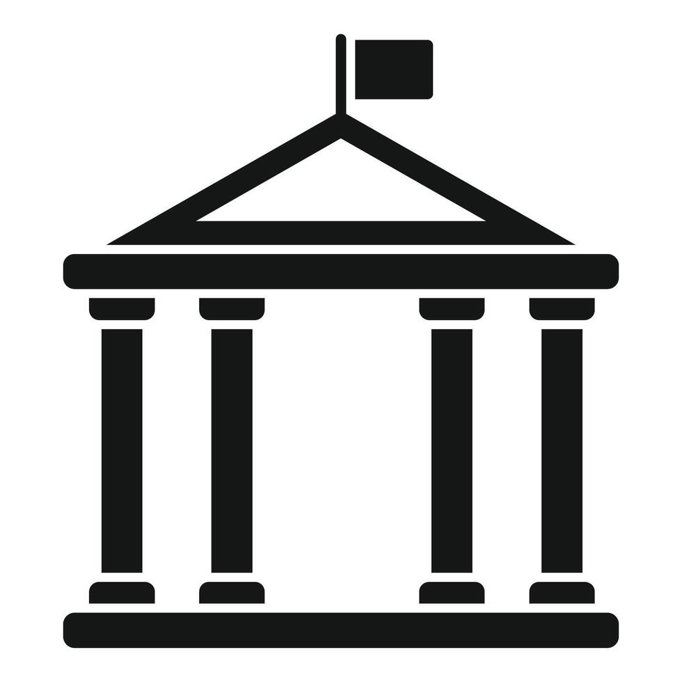 Simplified black icon of a government building with columns and a flag atop vector