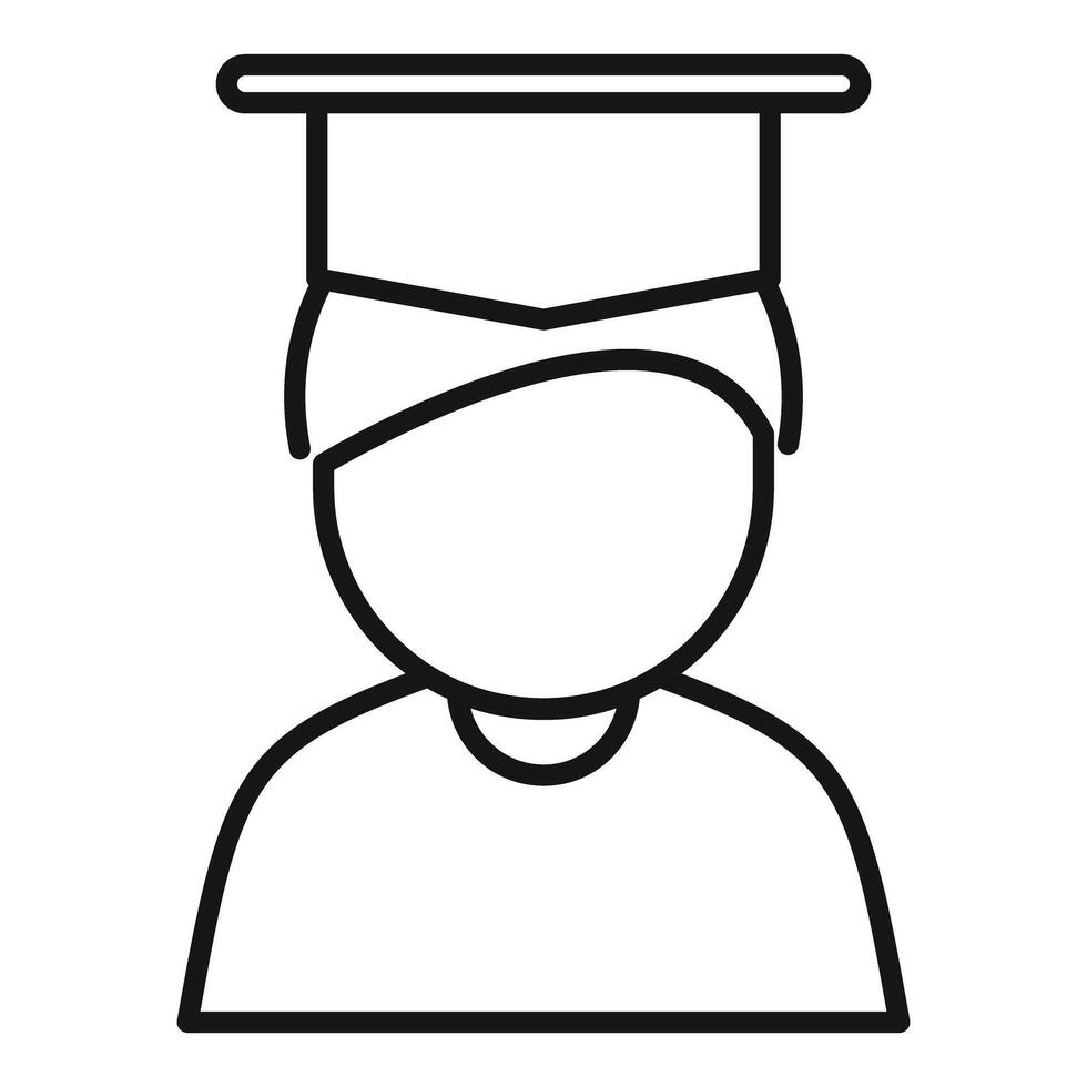 Simple line art icon of a person wearing a graduation cap, representing education and achievement vector