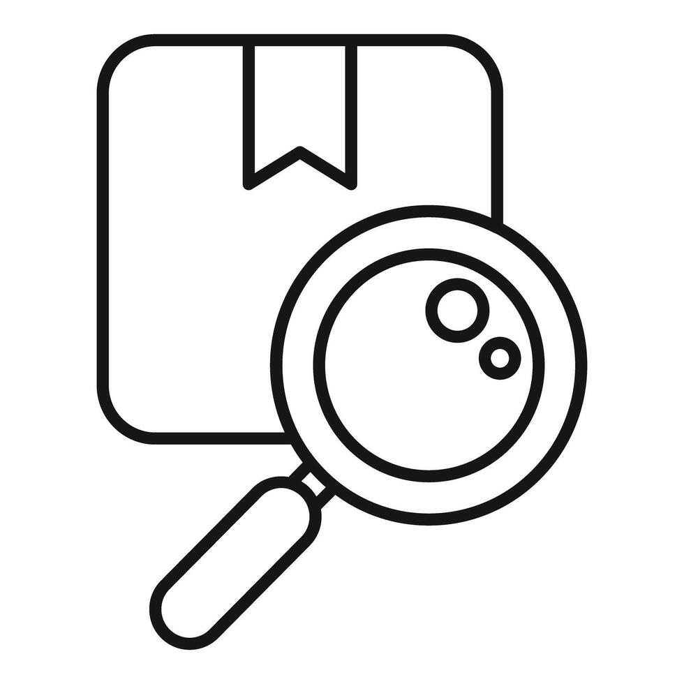 Line art icon of magnifying glass and package vector