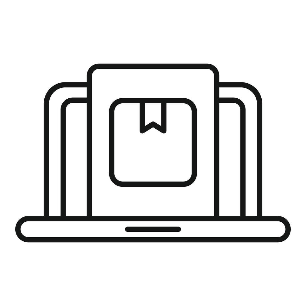 Line art icon of a laptop with bookmark vector