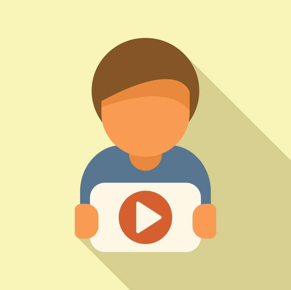 Young person holding play button icon illustration vector
