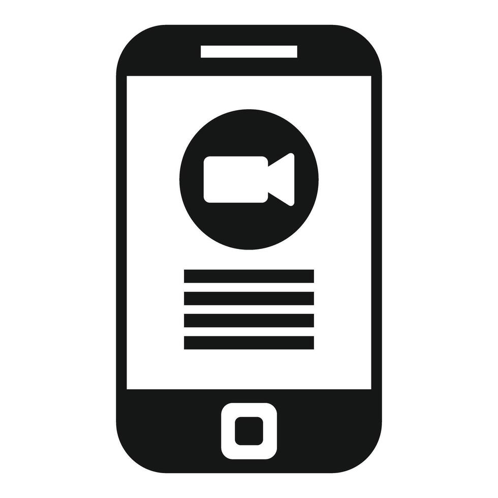 Black and white graphic of a smartphone displaying a icon and text lines vector