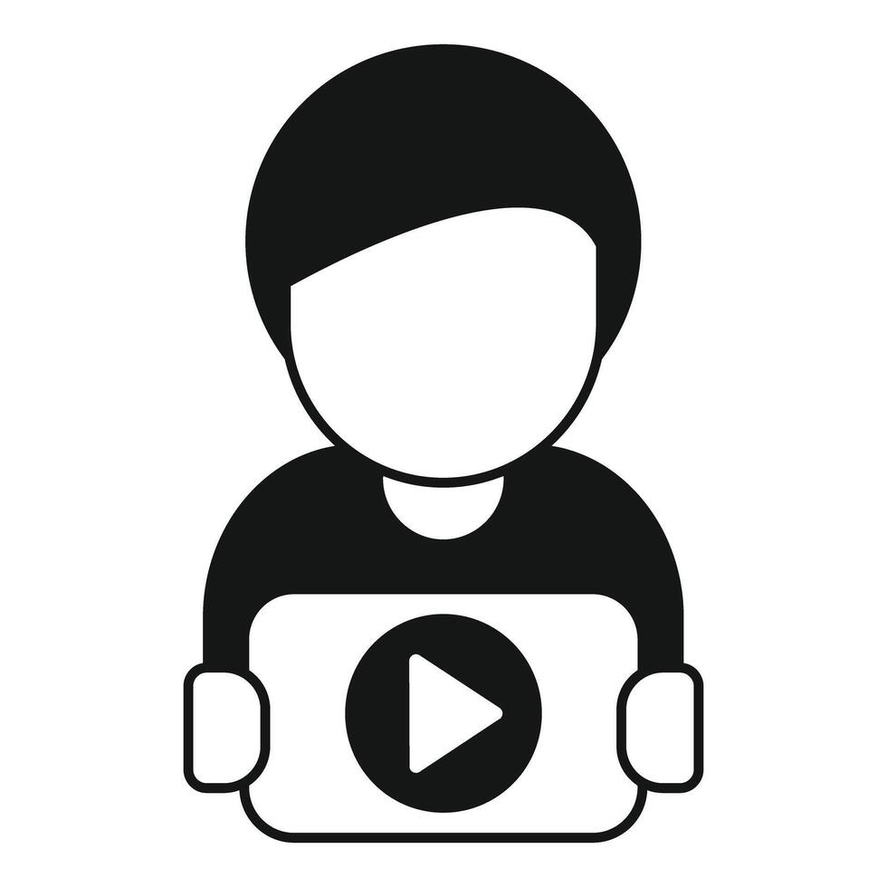 Person holding play button icon vector
