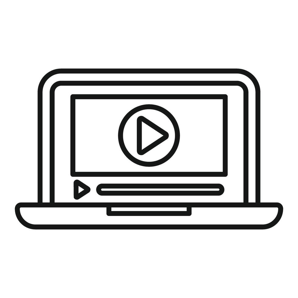 Line art icon illustrating a laptop with a play button on the screen vector