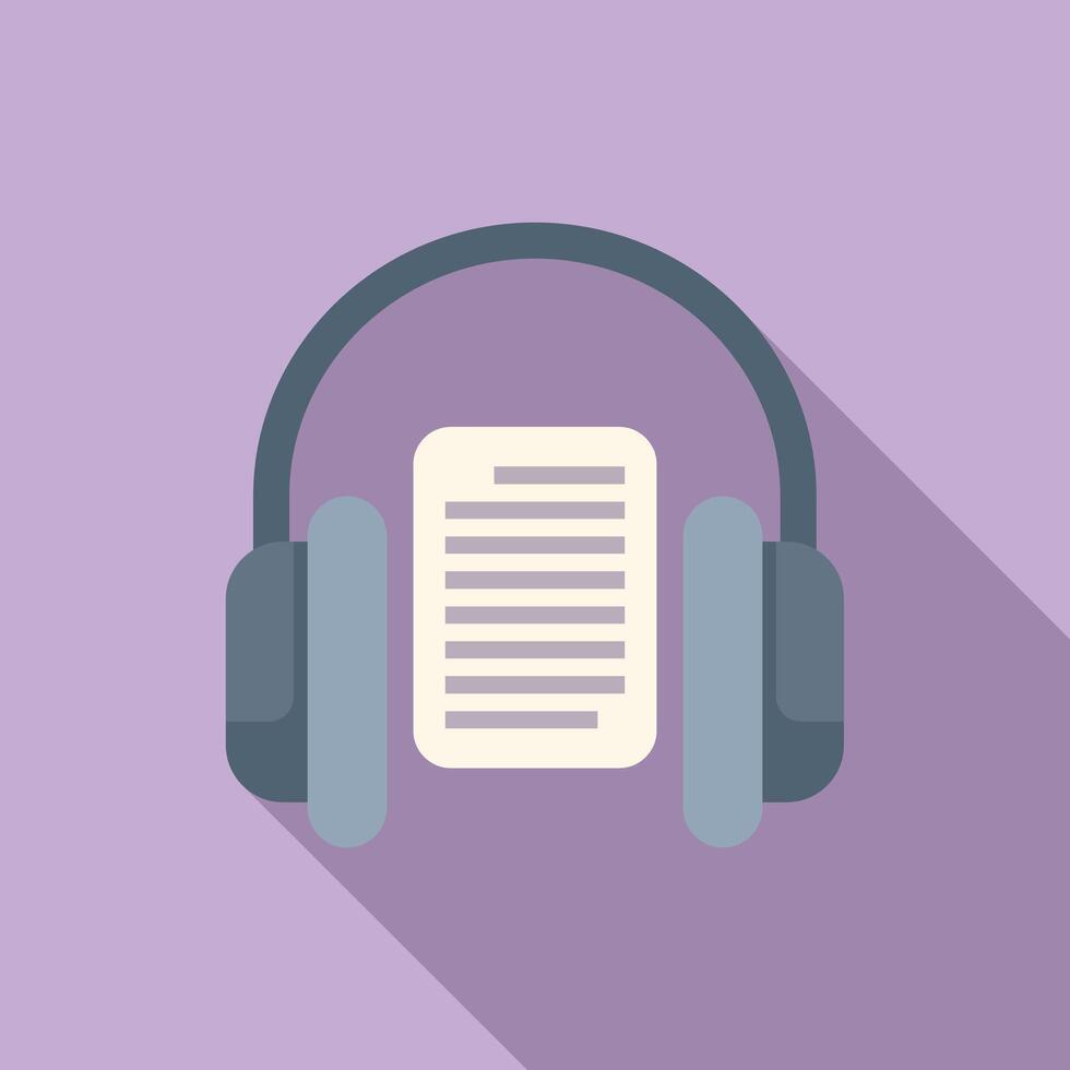 Flat design icon of headphones over a book, symbolizing audiobooks or podcasts vector
