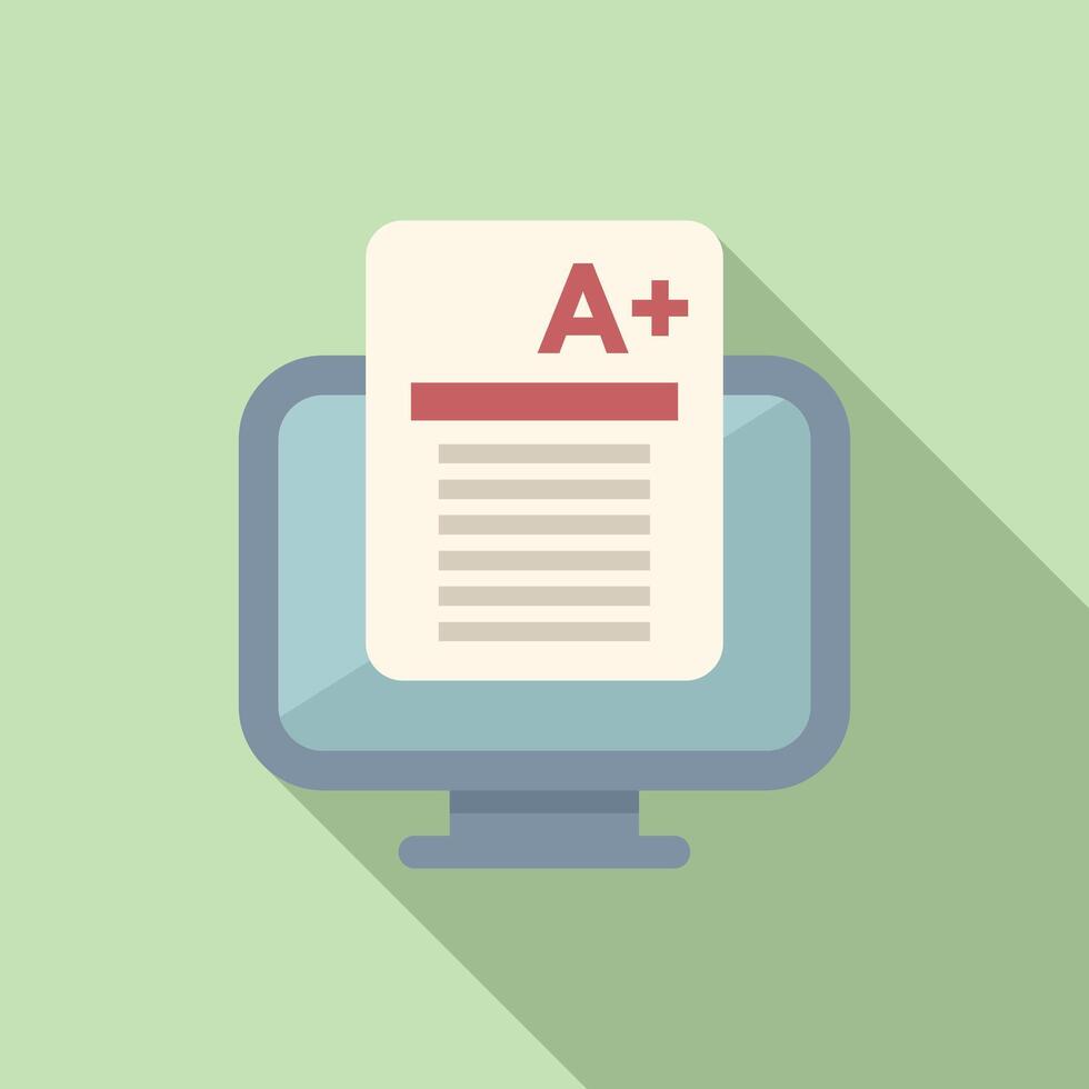 A plus grade on computer screen icon vector