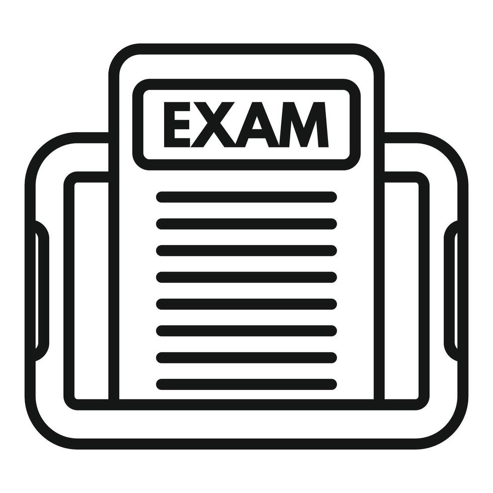 Black and white line art icon of a detailed exam paper vector