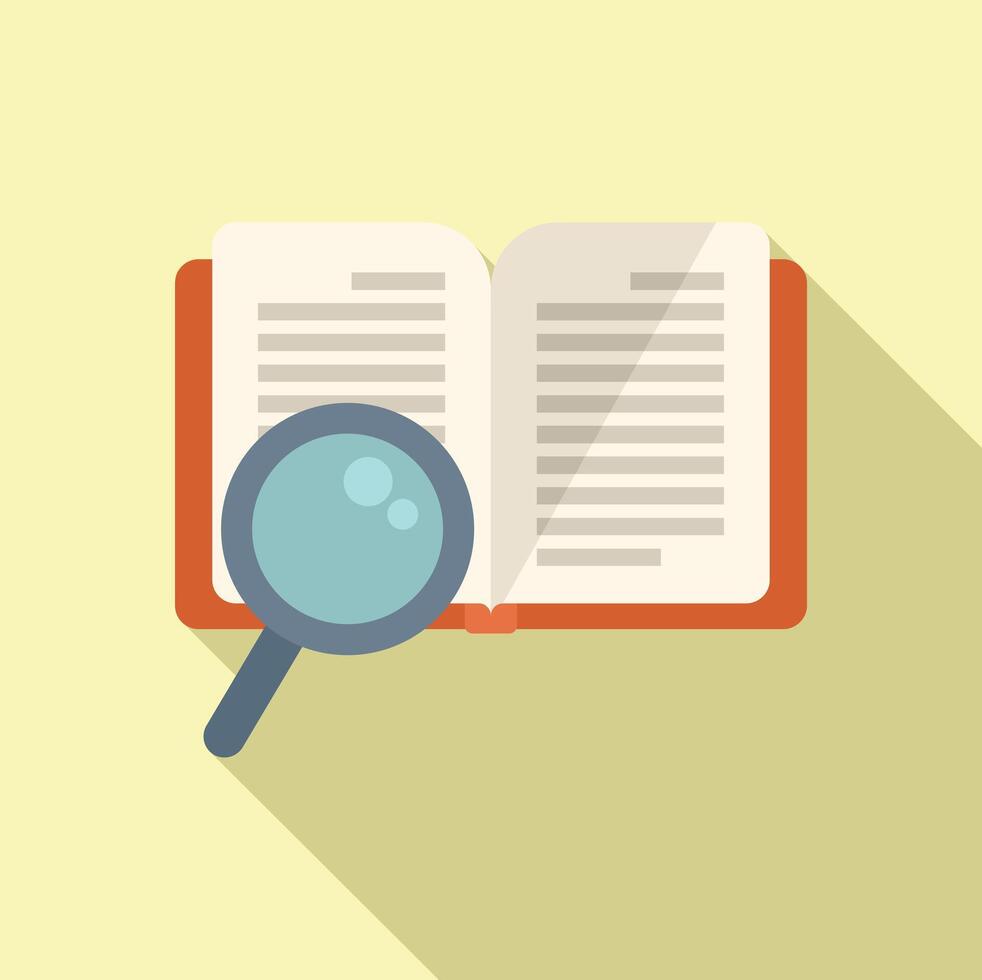 Open book with magnifying glass illustration vector