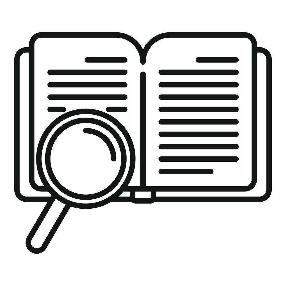 Open book with magnifying glass line art vector