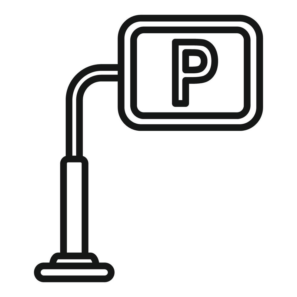 Black and white line illustration of a parking sign on a post vector
