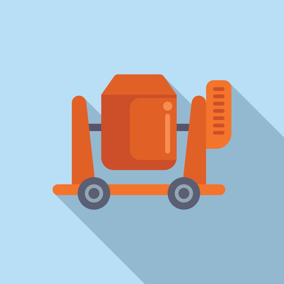 Flat design illustration of an orange concrete mixer on a blue background vector