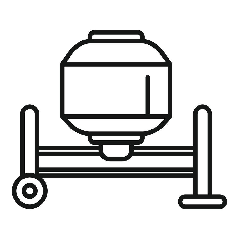 Black and white icon of horizontal drum concrete mixer vector