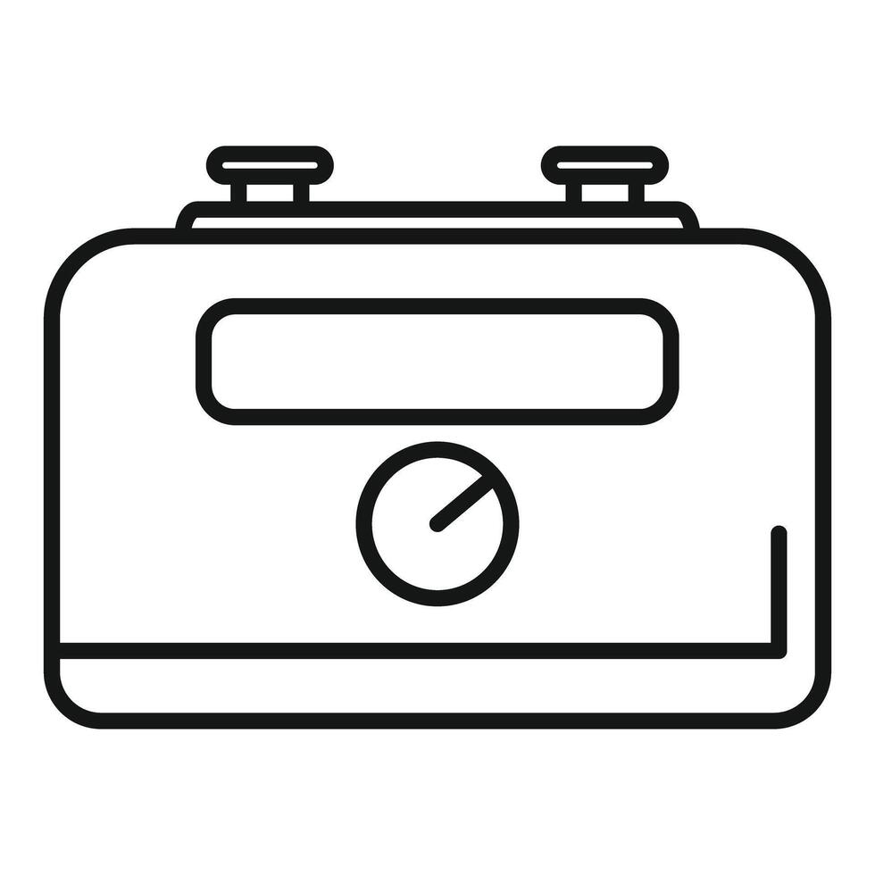 Black and white line art illustration of a classic camera icon with a minimalistic design vector